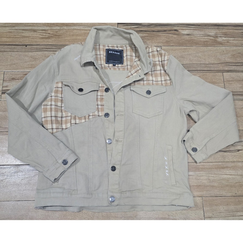 Reason Top Hat Brand Mens Tan Denim Jacket Designed In NYC Stitched‎ Denim